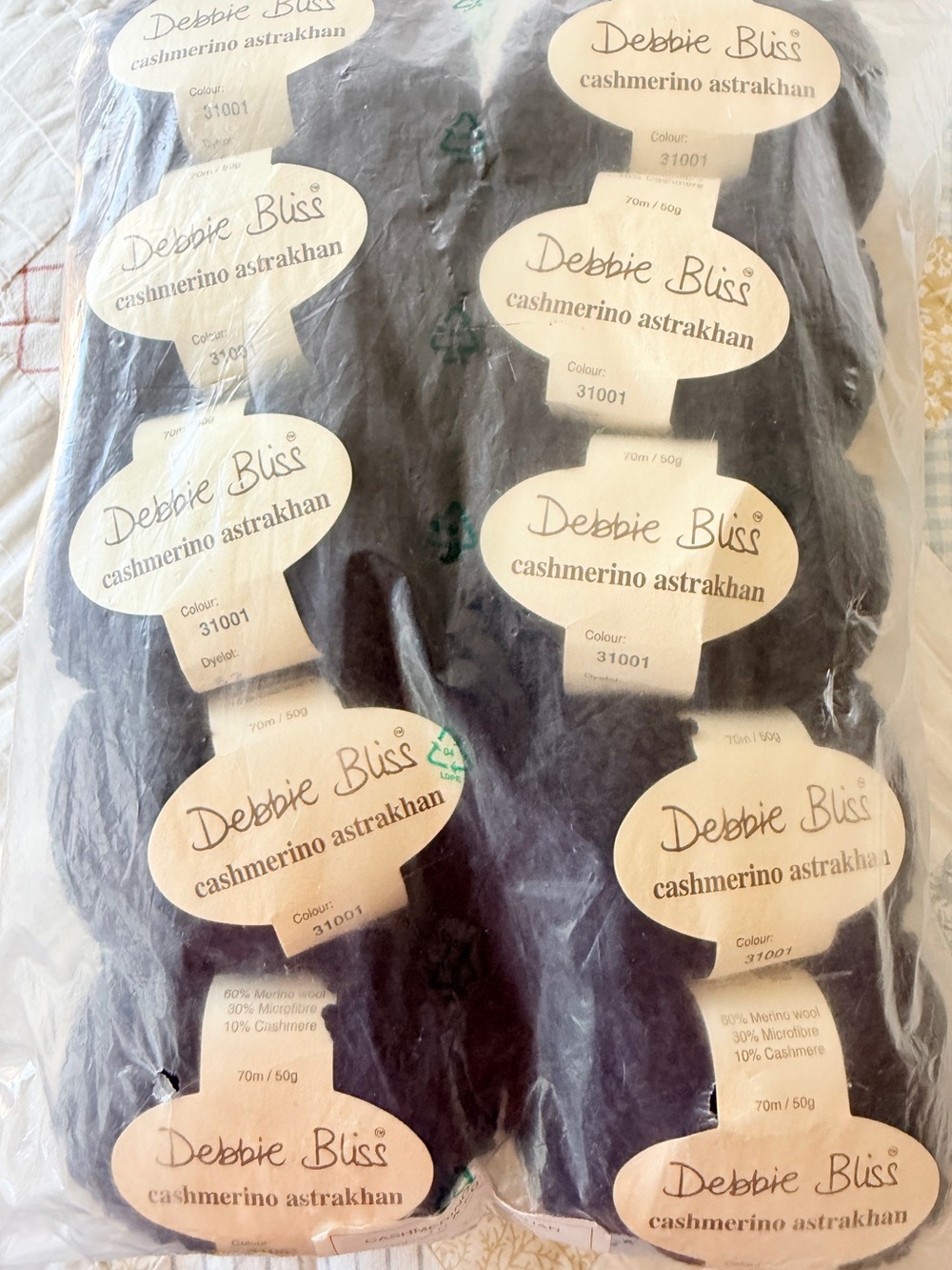Destash! Debbie Bliss Black Cashmerino Astrakhan Boucle Yarn, 10 skeins